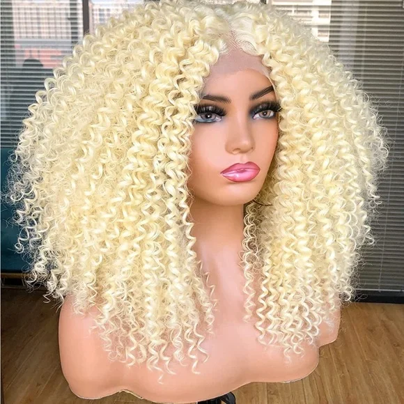 💫 16” BLONDE KINKY CURLY LACE FRONT WIG *NEW*
